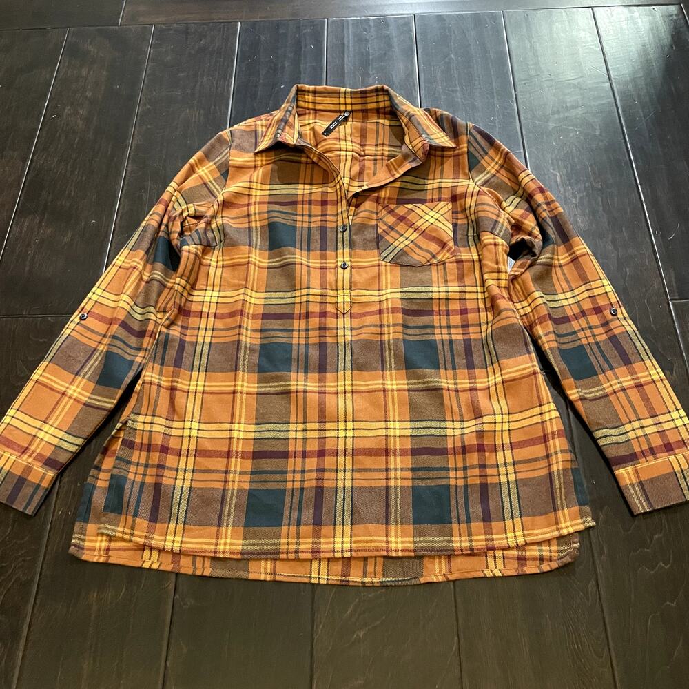 Kuhl Flannel Tunic Button Down Ferrata Shirt Long Sleeve Copper Women's Size M